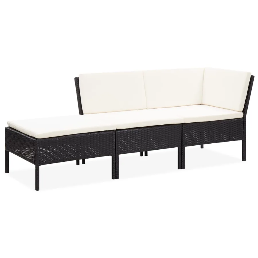 Salon de jardin 3 pcs avec coussins Résine tressée Noir