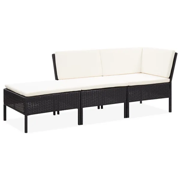 Salon de jardin 3 pcs avec coussins Résine tressée Noir