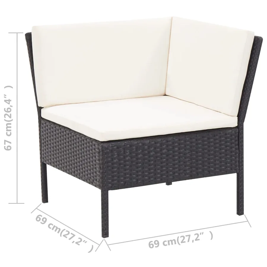 Salon de jardin 3 pcs avec coussins Résine tressée Noir - 15