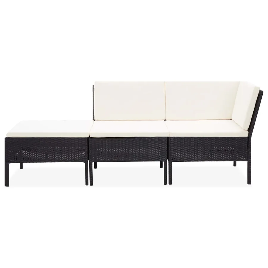 Salon de jardin 3 pcs avec coussins Résine tressée Noir - 2