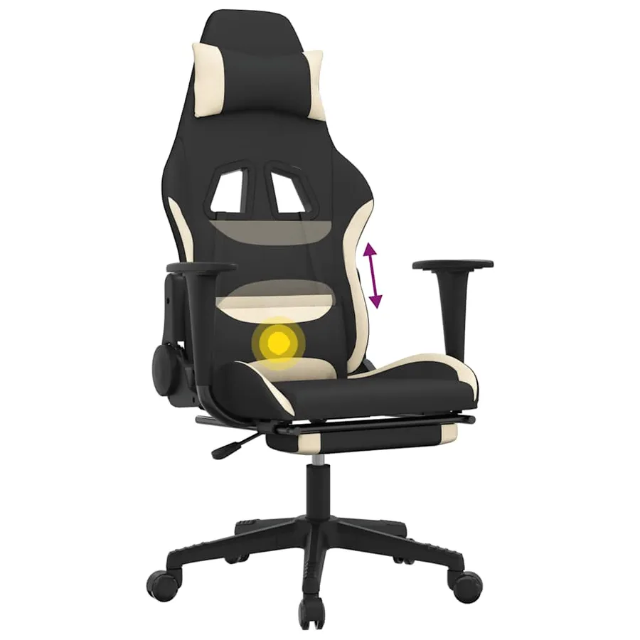 Chaise de jeu de massage avec repose-pied Noir et crème Tissu - 12