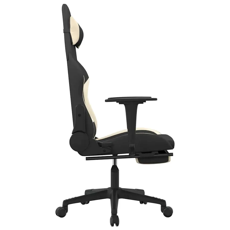 Chaise de jeu de massage avec repose-pied Noir et crème Tissu - 4
