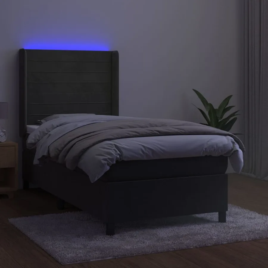 Sommier à lattes de lit matelas et LED Gris foncé 100x200 cm - 3