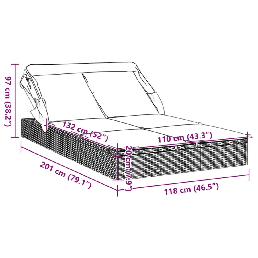 Transat 2 places avec toit pliable gris 213x118x97 cm - 39