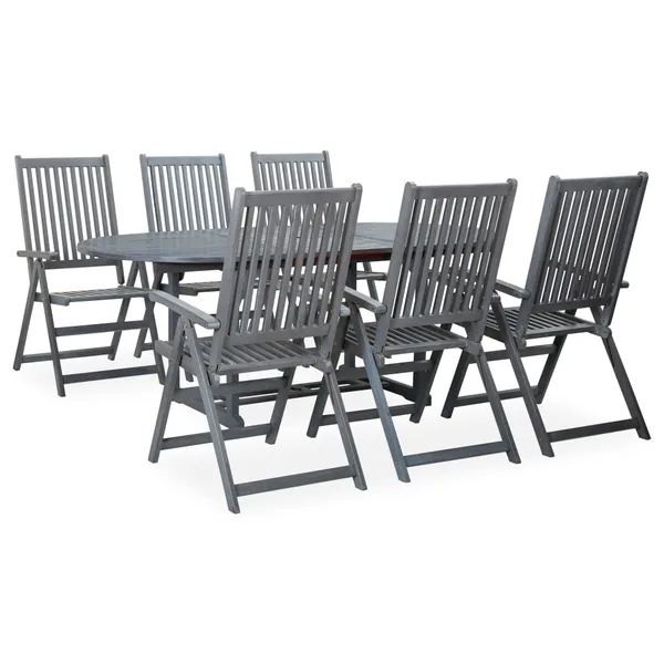 Ensemble à manger d'extérieur 7 pcs Bois d'acacia solide Gris