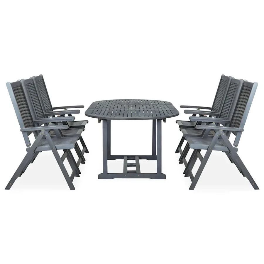 Ensemble à manger d'extérieur 7 pcs Bois d'acacia solide Gris - 2