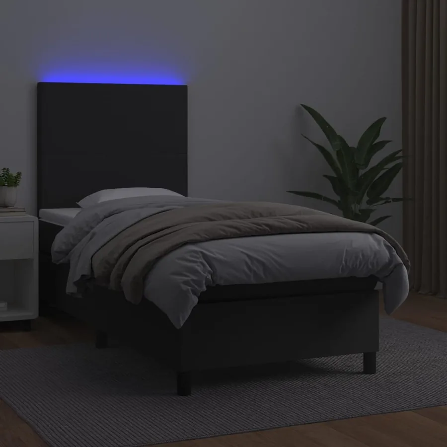 Sommier à lattes de lit avec matelas et LED Noir 90x200 cm - 4