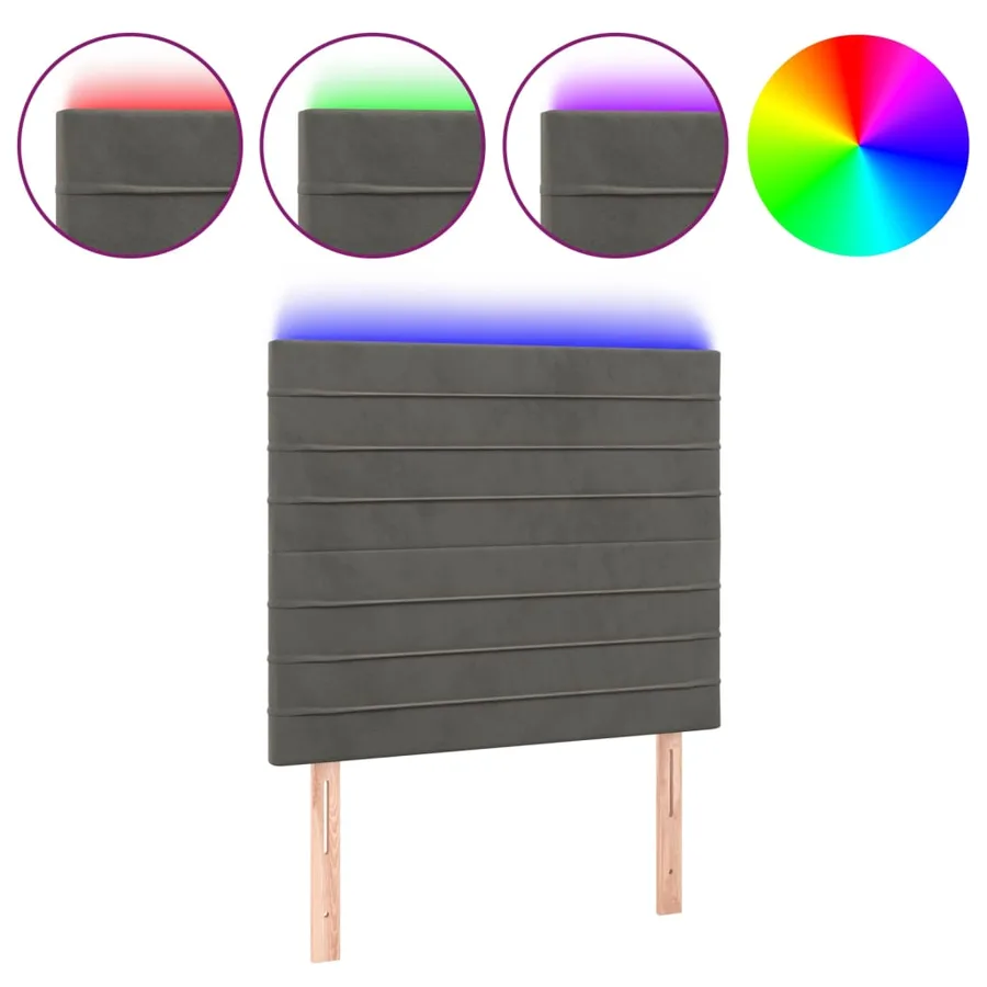 Tête de lit à LED Gris foncé 100x5x118/128 cm Velours - 2
