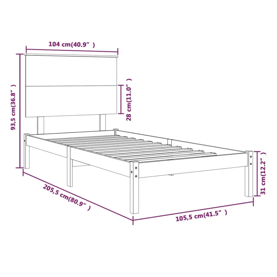 Cadre de lit sans matelas blanc 100x200 cm bois de pin massif - 6