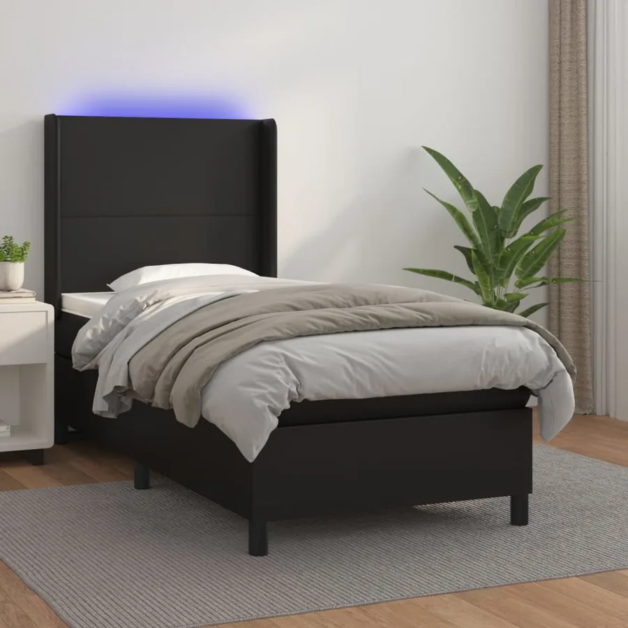 Sommier à lattes de lit matelas LED Noir 90x190 cm Similicuir