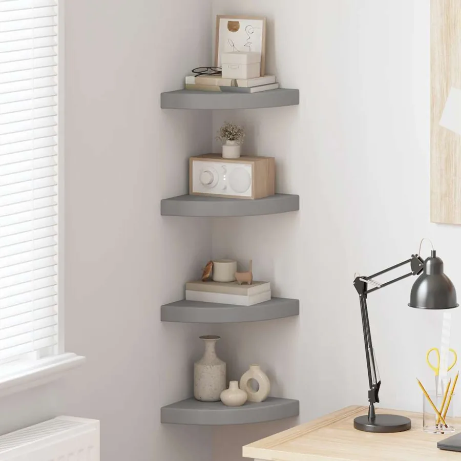 Étagères d'angle flottantes 4 pcs gris 25x25x3,8 cm MDF