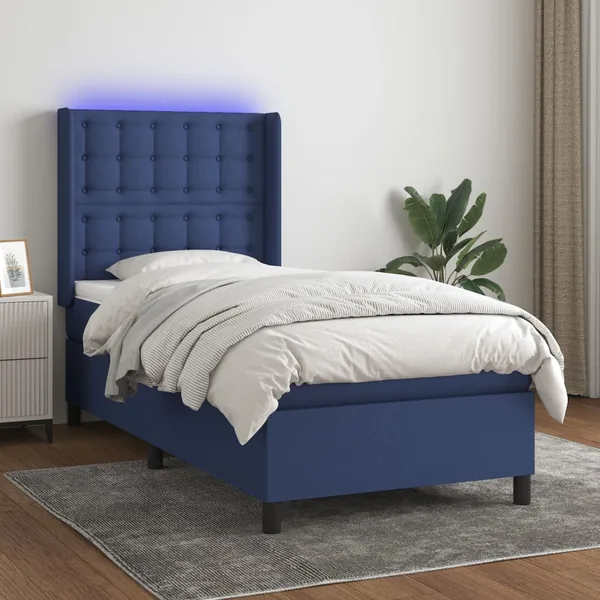 Sommier à lattes de lit matelas et LED Bleu 100x200 cm Tissu