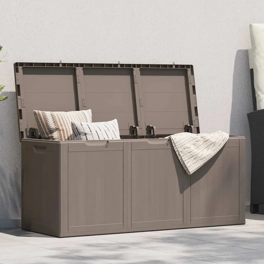Boîte de rangement de jardin 270 L Marron PP aspect bois