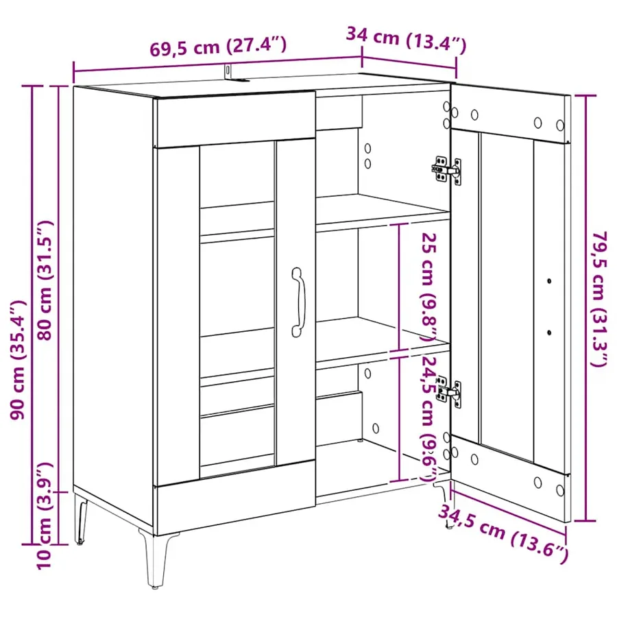 Buffet blanc 69,5x34x90 cm bois d'ingénierie - 9