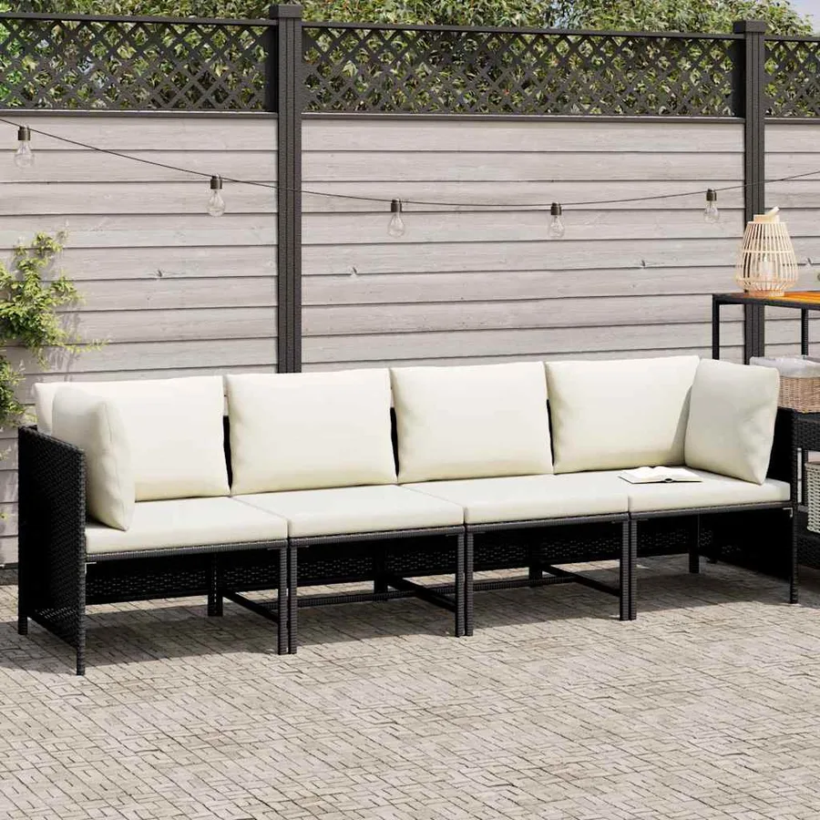 Canapé de jardin à 4 places avec coussins Noir Résine tressée - 2