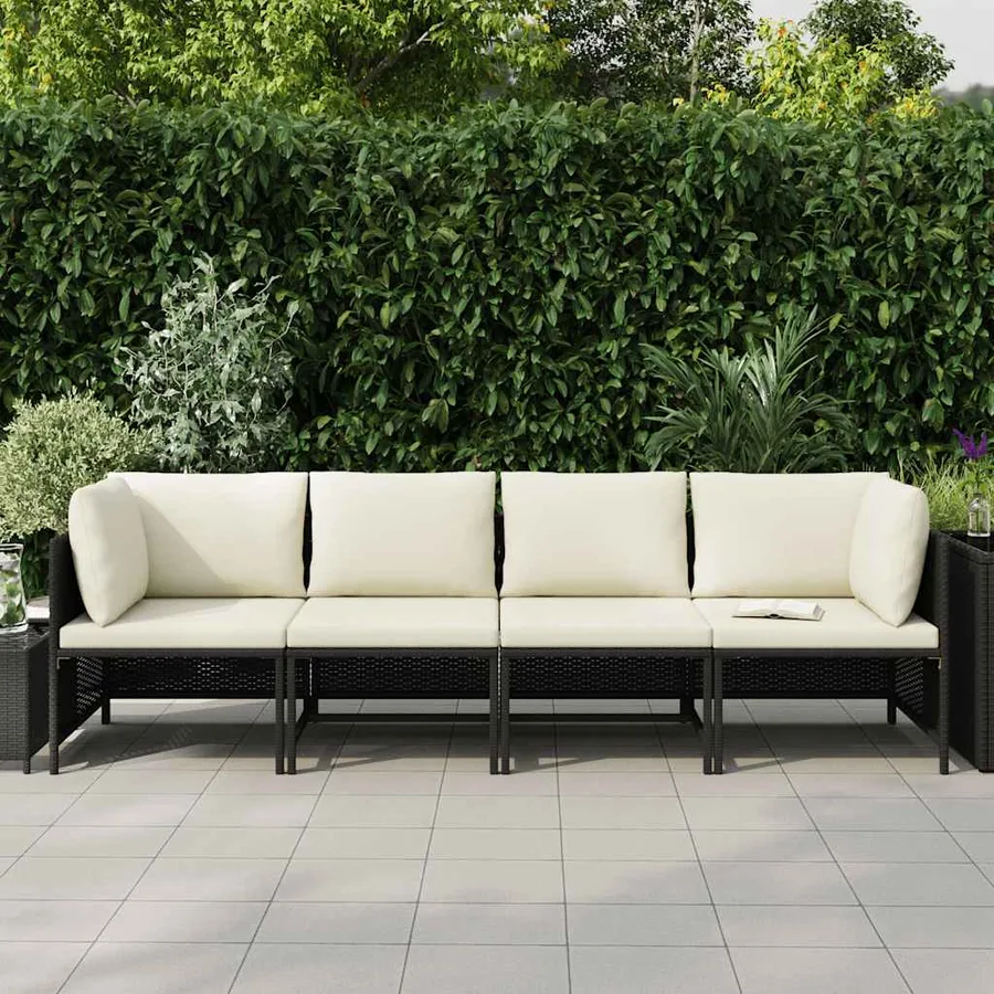 Canapé de jardin à 4 places avec coussins Noir Résine tressée - 3