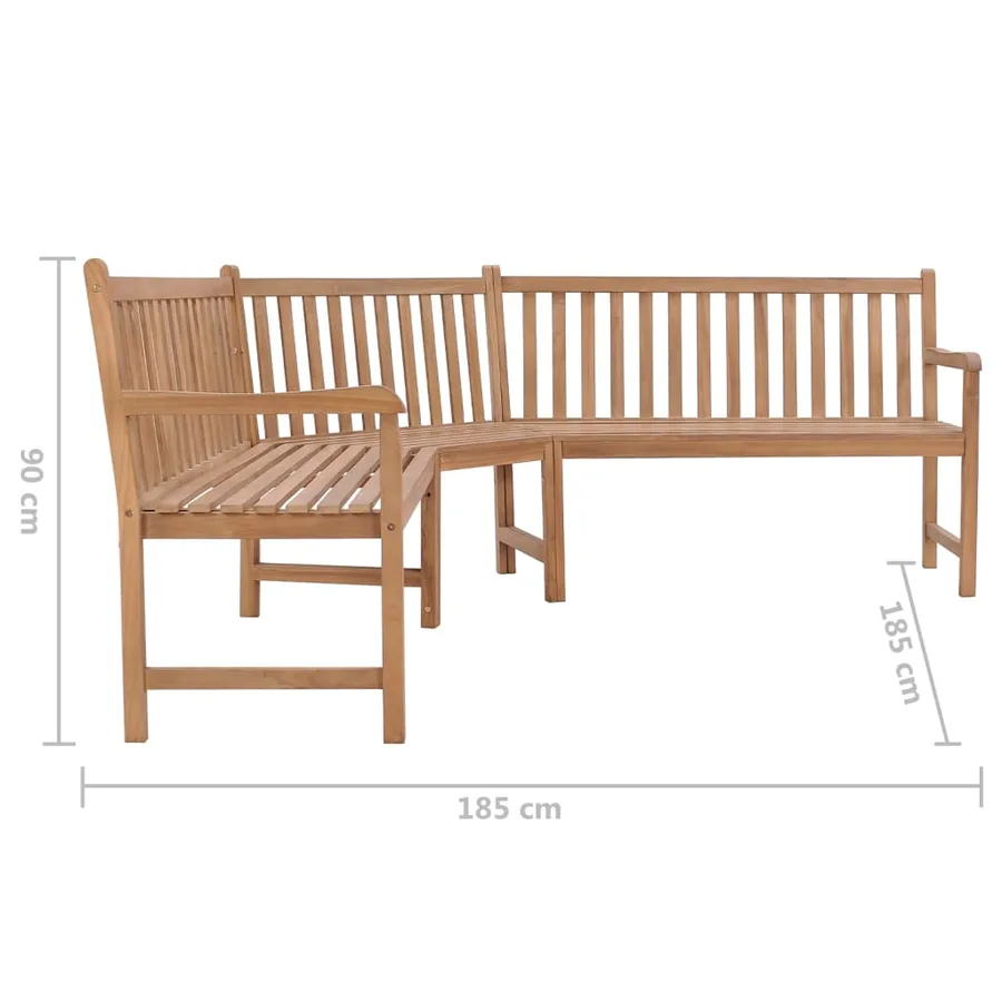 Banc d'angle de jardin 185x185x90 cm bois de teck solide - 6