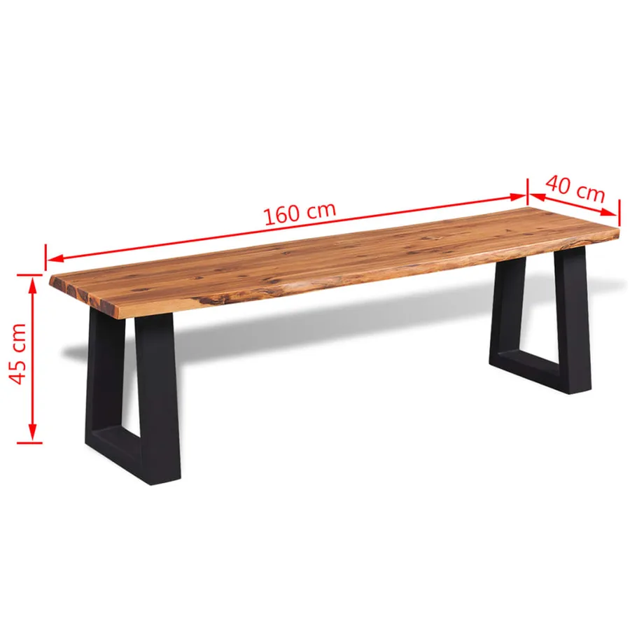 Banc en bois d'acacia massif 160 cm - 6