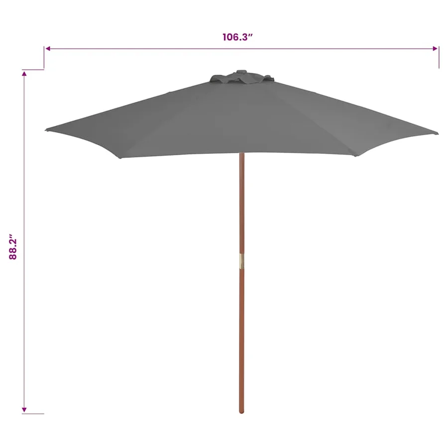 Parasol d'extérieur avec mât en bois 270 cm Anthracite - 7