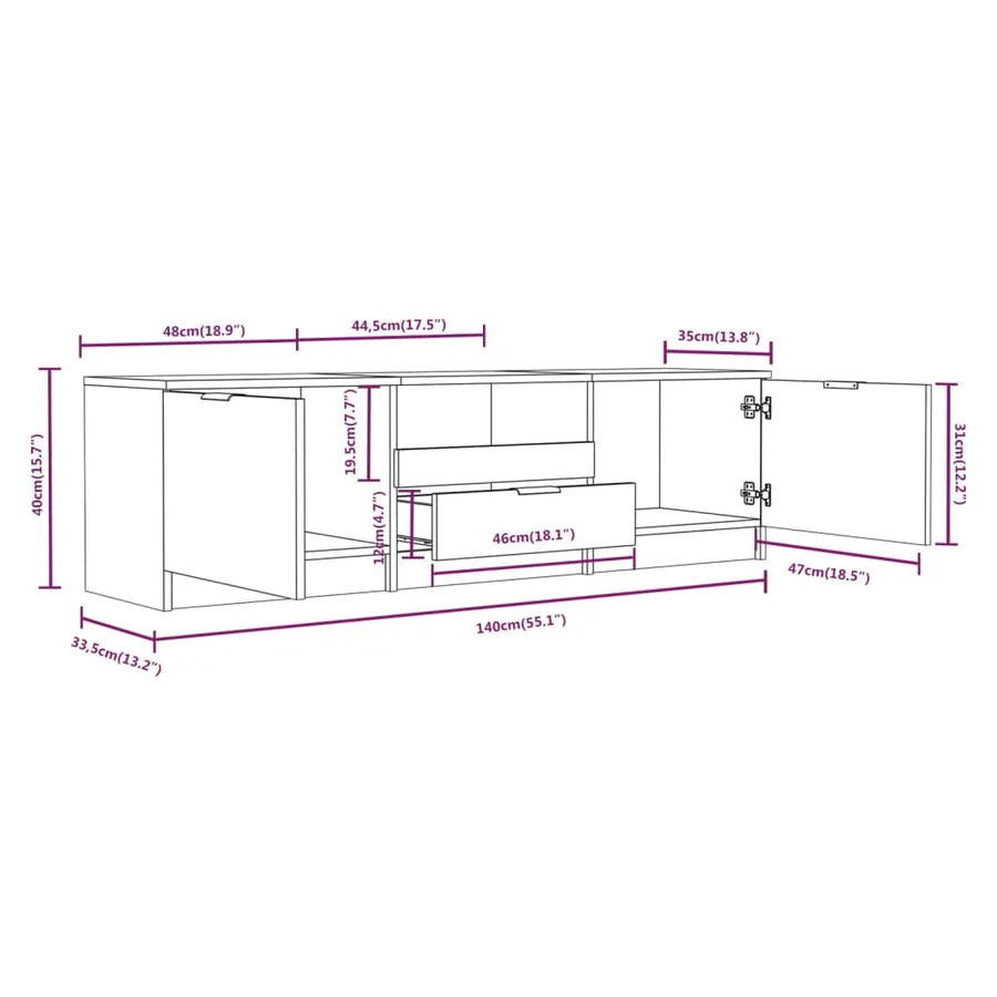 Meuble TV gris béton 140x35x40 cm bois d'ingénierie - 7