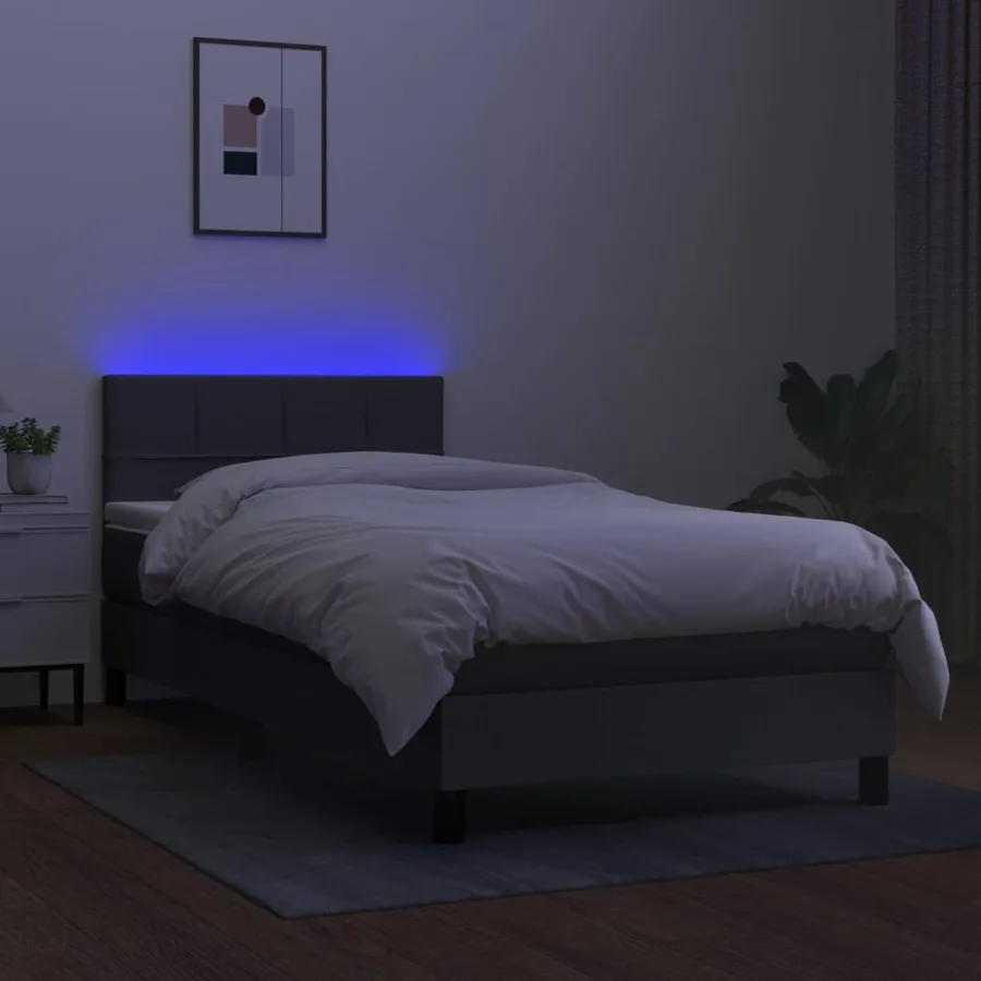 Sommier à lattes de lit avec matelas et LED Gris foncé 90x200cm - 4