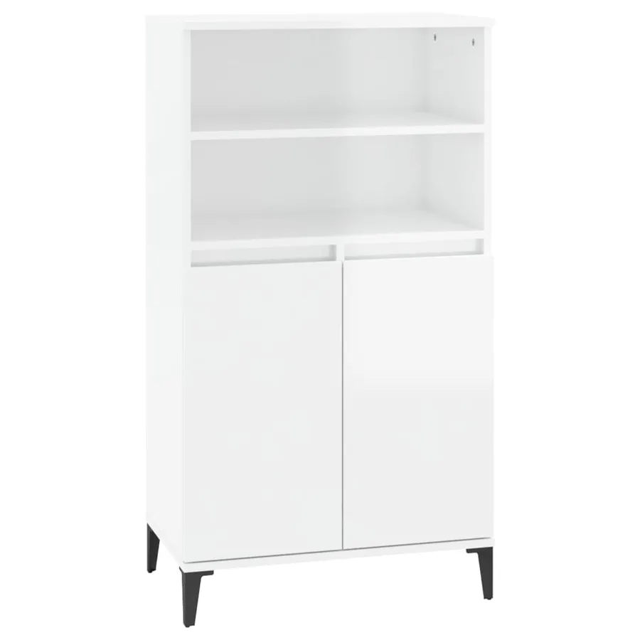 Buffet haut Blanc brillant 60x36x110 cm Bois d'ingénierie - 2