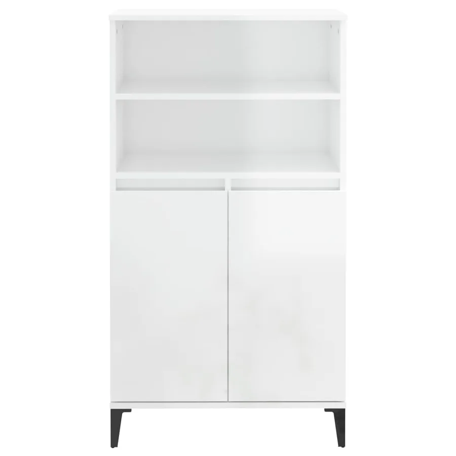 Buffet haut Blanc brillant 60x36x110 cm Bois d'ingénierie - 3