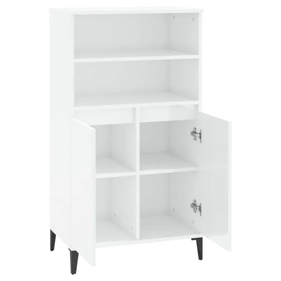 Buffet haut Blanc brillant 60x36x110 cm Bois d'ingénierie - 4