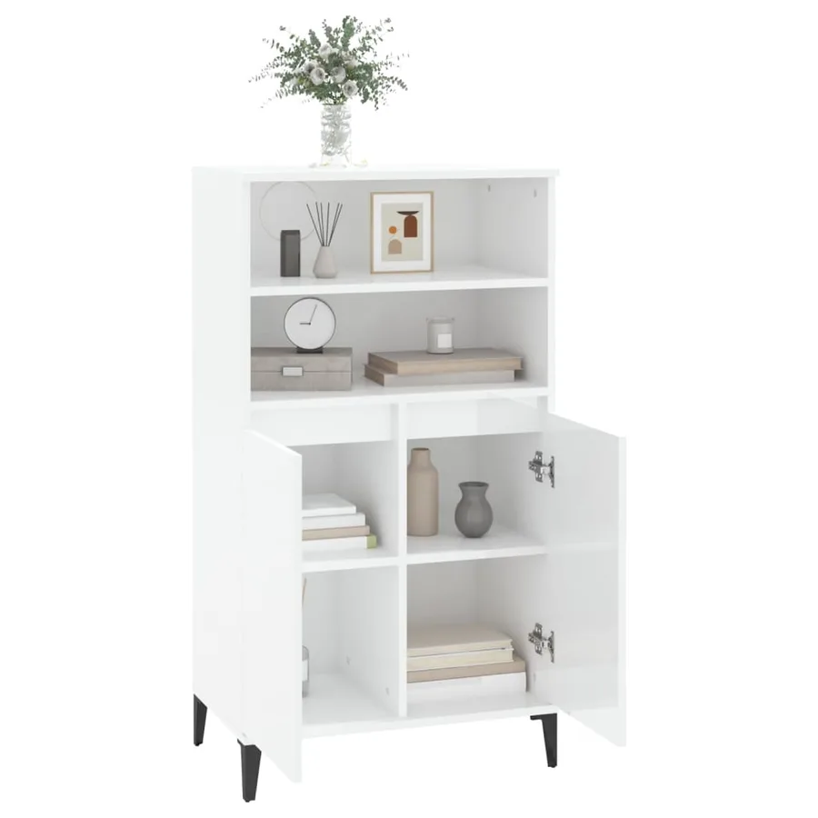 Buffet haut Blanc brillant 60x36x110 cm Bois d'ingénierie - 7