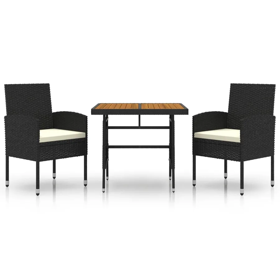 Mobilier à dîner d'extérieur 3 pcs Résine tressée Noir - 2