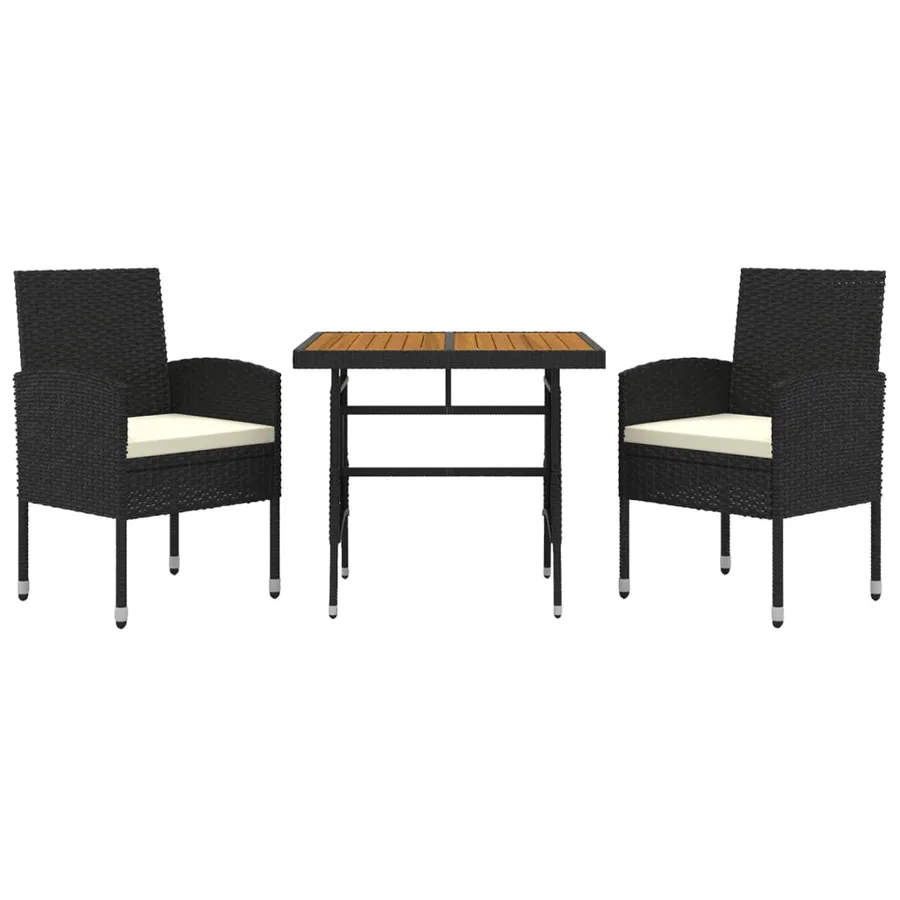 Mobilier à dîner d'extérieur 3 pcs Résine tressée Noir - 3