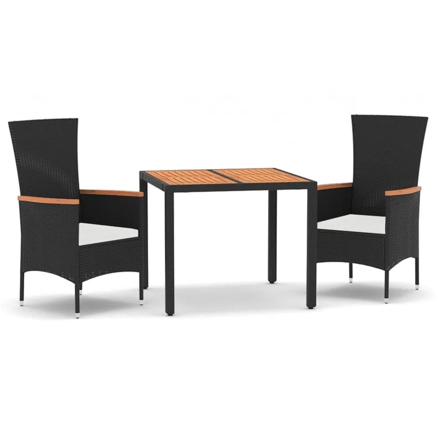 Ensemble à manger de jardin avec coussins 3 pcs Noir - 2