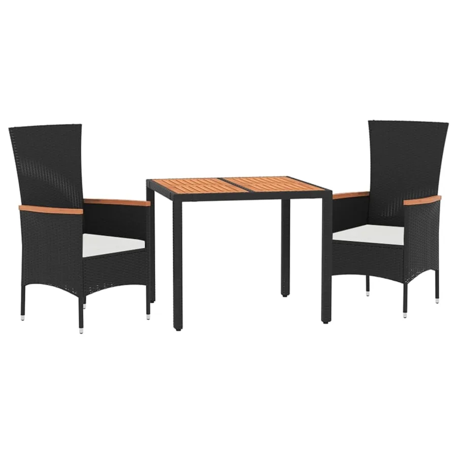 Ensemble à manger de jardin avec coussins 3 pcs Noir - 3