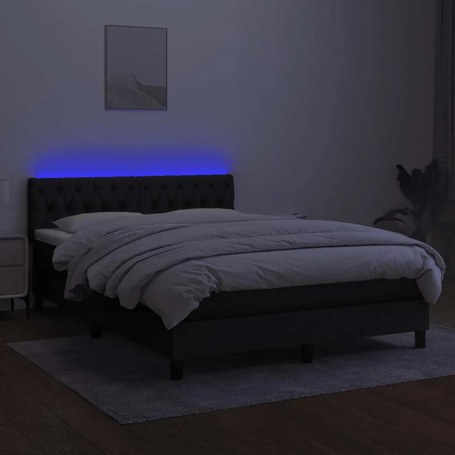 Sommier à lattes de lit avec matelas LED Noir 140x200 cm Tissu - 4