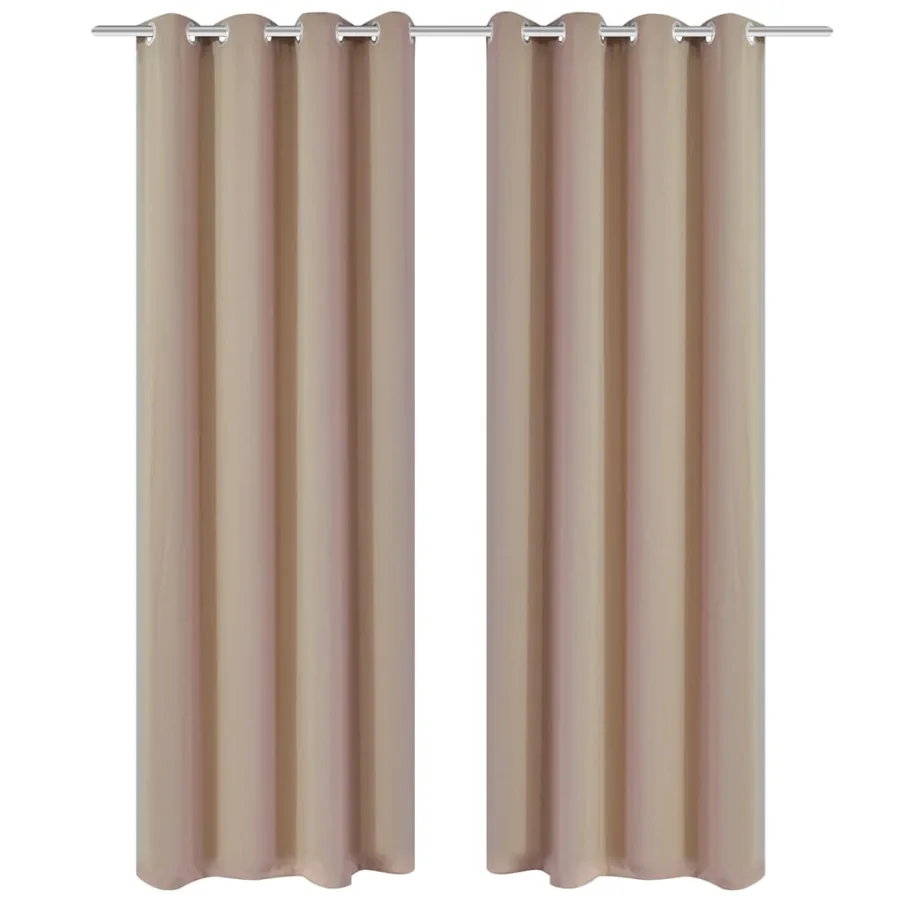 2 pcs Rideau Blackout Occultant Crème avec Œillets en métal 135x245cm