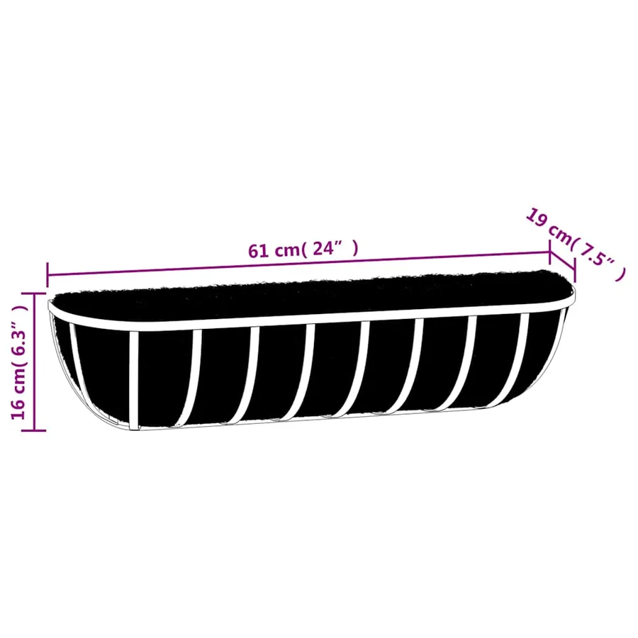 Jardinières murales 2 pcs en coco noir 61x19x16 cm acier - 6