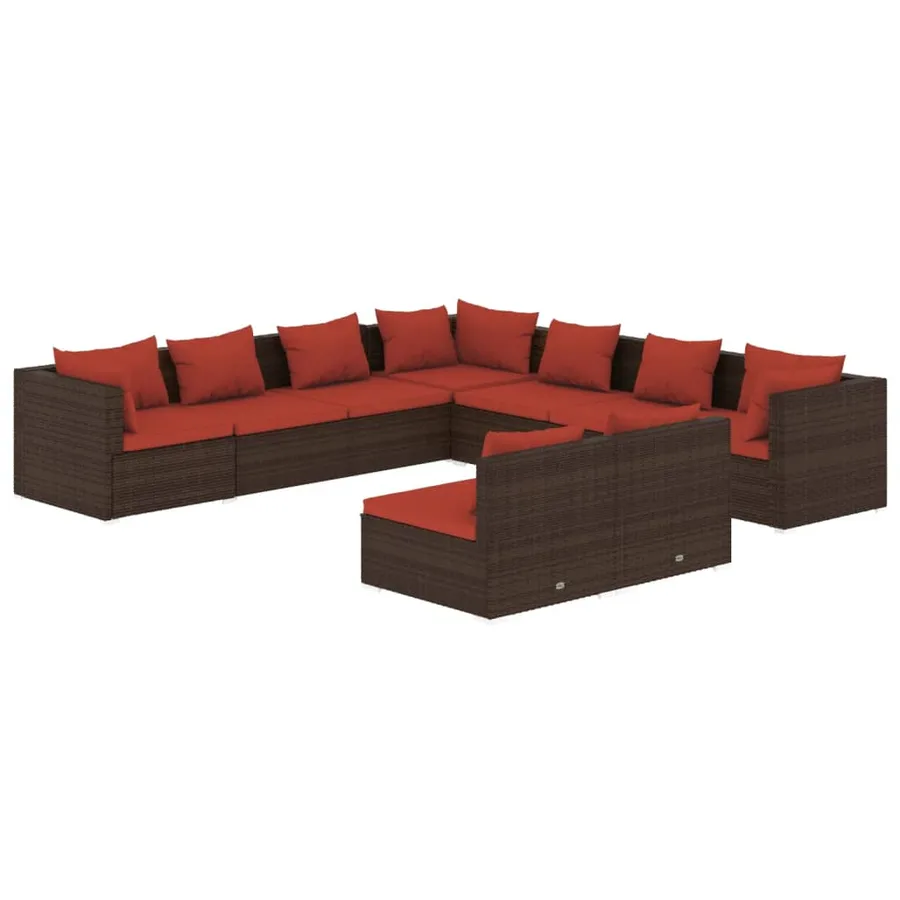 Salon de jardin avec coussins 9 pcs marron résine tressée - 2
