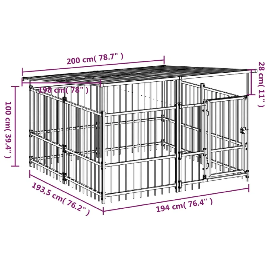 Chenil d'extérieur avec toit pour chiens Acier 3,75 m² - 7