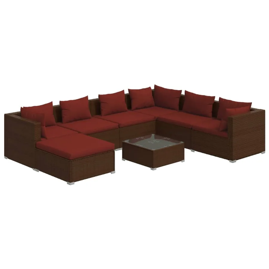 Salon de jardin 8 pcs avec coussins résine tressée marron - 2