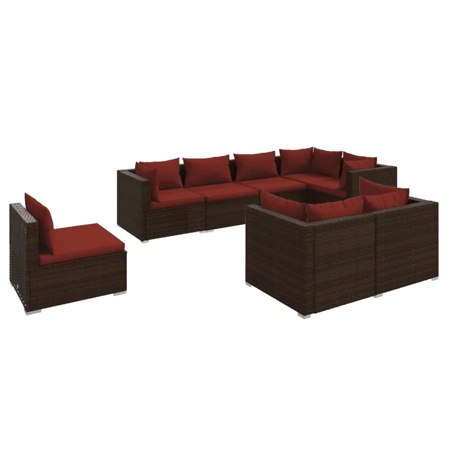 Salon de jardin 8 pcs avec coussins Résine tressée Marron - 2