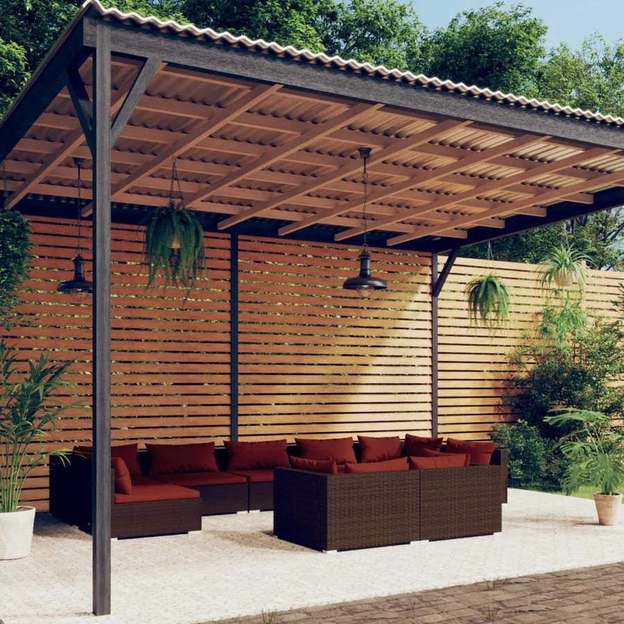 Salon de jardin 9 pcs avec coussins Marron Résine tressée