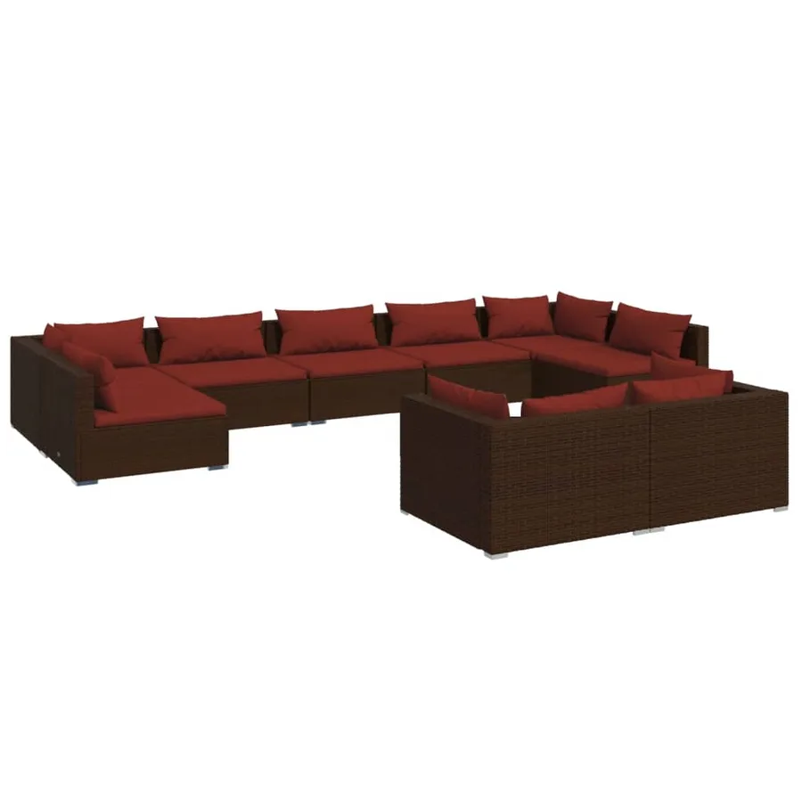 Salon de jardin 9 pcs avec coussins Marron Résine tressée - 2