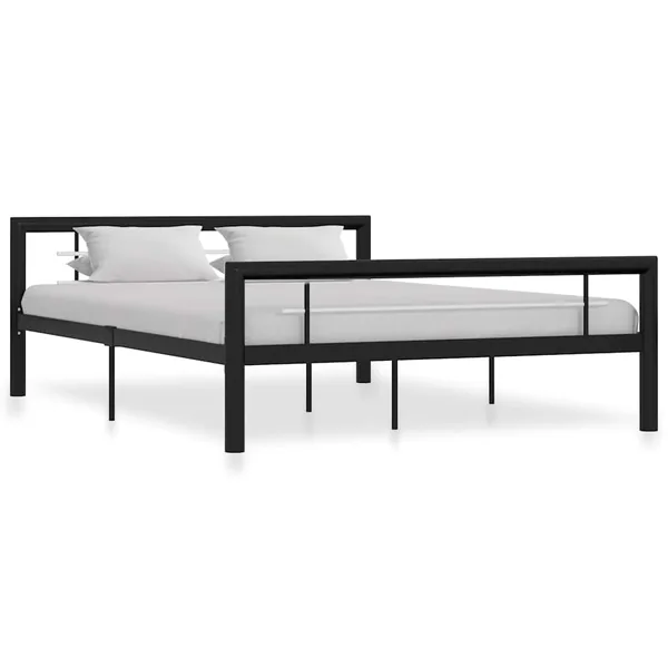 Cadre de lit sans matelas noir et blanc métal 140x200 cm