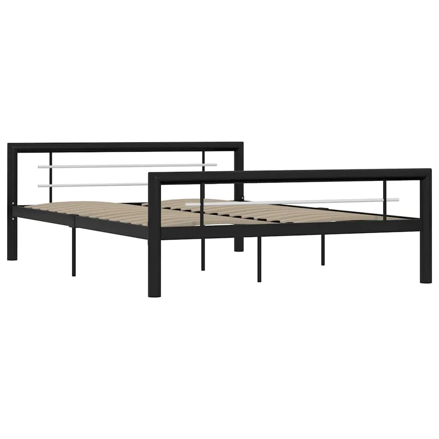 Cadre de lit sans matelas noir et blanc métal 140x200 cm - 2