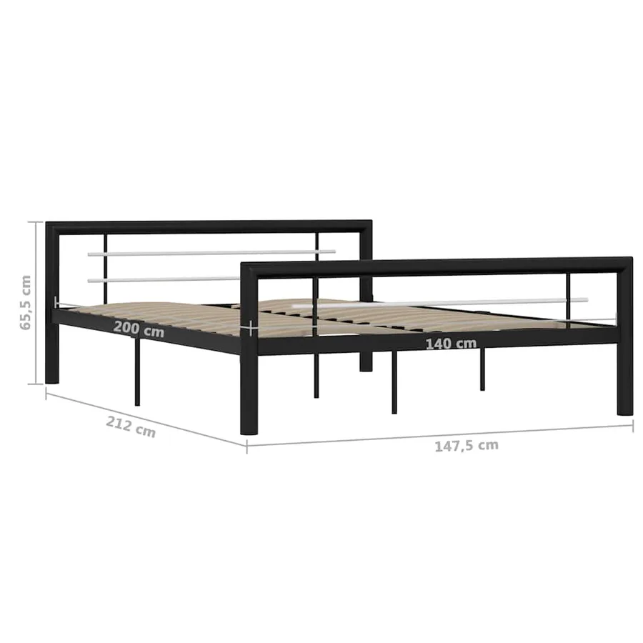 Cadre de lit sans matelas noir et blanc métal 140x200 cm - 6