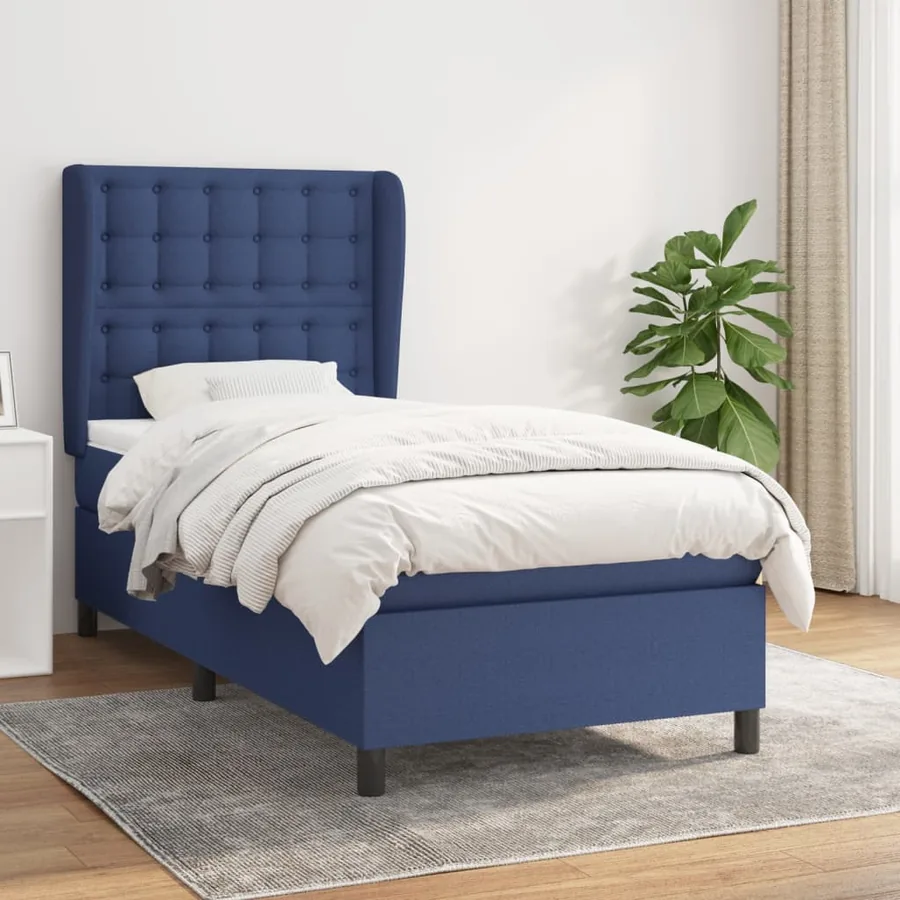 Sommier à lattes de lit avec matelas Bleu 100x200 cm Tissu