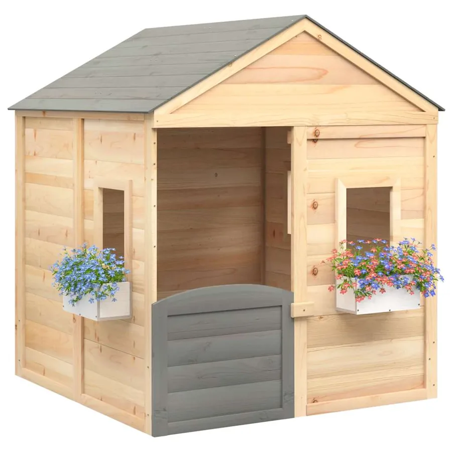 Maison de jeux et porte verrouillable/fleurs bois massif sapin - 4