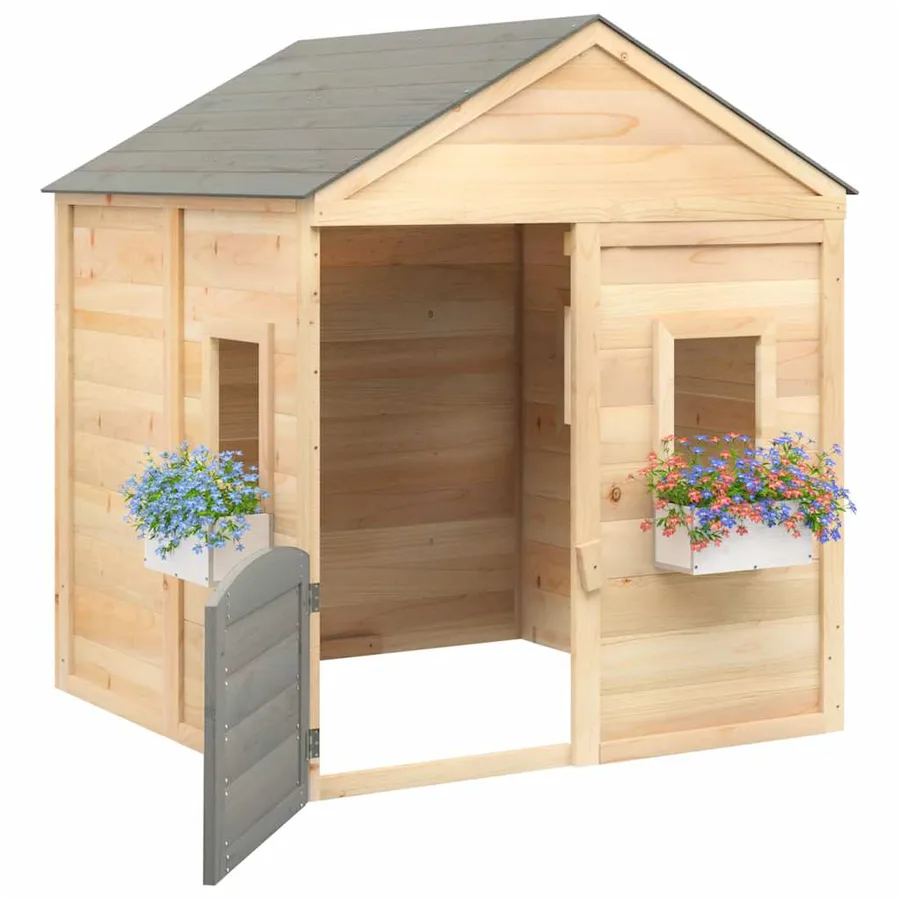 Maison de jeux et porte verrouillable/fleurs bois massif sapin - 5
