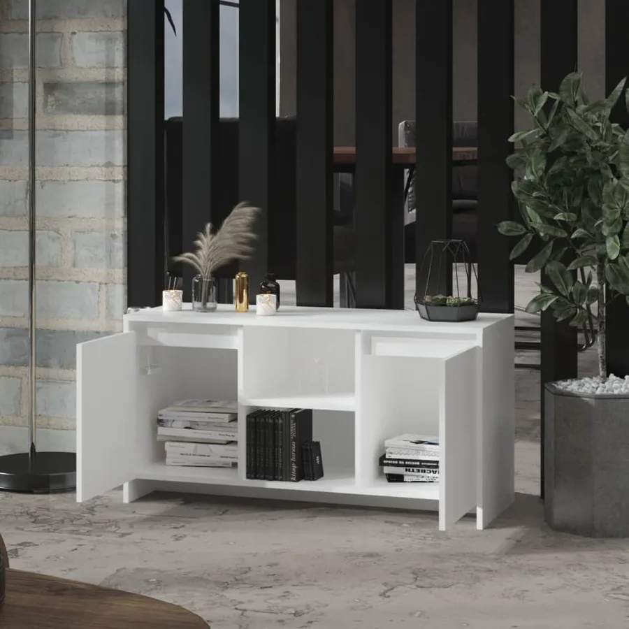 Meuble TV Blanc 102x37,5x52,5 cm Bois d'ingénierie - 7