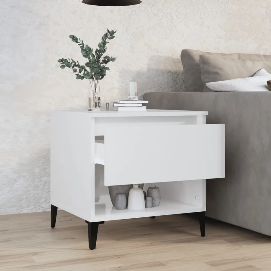 Table d'appoint Blanc brillant 50x46x50 cm Bois d'ingénierie - 3